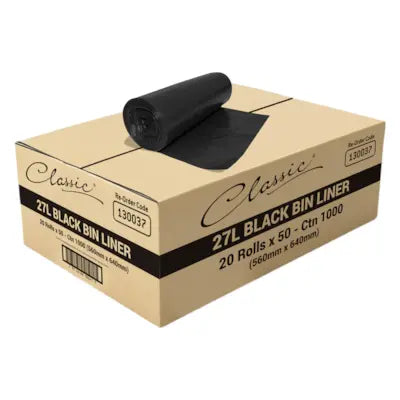 Classic® Bin Liners Rolls 27L | White or Black | 20 rolls of 50 per carton