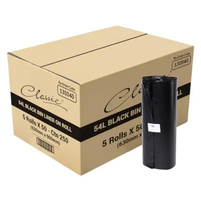 Classic® Bin Liners Black Rolls 54L | 5 rolls of 50 per carton