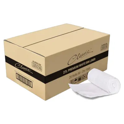 Classic® Bin Liners Rolls 27L | White or Black | 20 rolls of 50 per carton