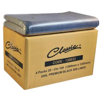 Classic® Heavy Duty Bin Liners Black 240L | 4 packs of 25 per carton