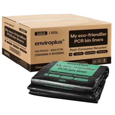 Enviroplus PCR Black Heavy Duty Bin Liner | 50 liners | 80L or 120L