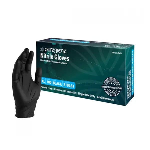 Puregiene Nitrile Gloves Powder Free Black Box of 100 - 3 sizes available
