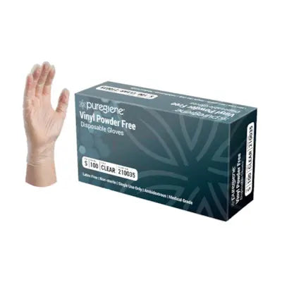 Puregiene® Powder Free Clear Vinyl Gloves Box of 100 - 3 sizes available