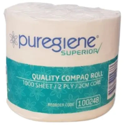 Puregiene® Compaq Toilet Tissue Superior 2 Ply 1000 Sheet Carton 36