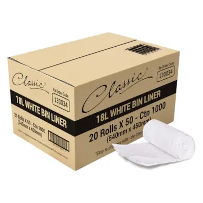 Classic® Bin Liners White Rolls 18L Carton 1000