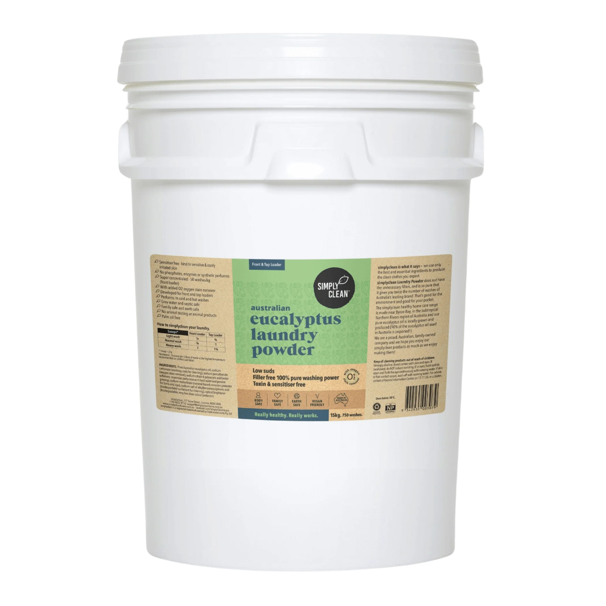 SimplyClean Eucalyptus Laundry POWDER - 1kg, 1.75kg, 4kg or 15kg