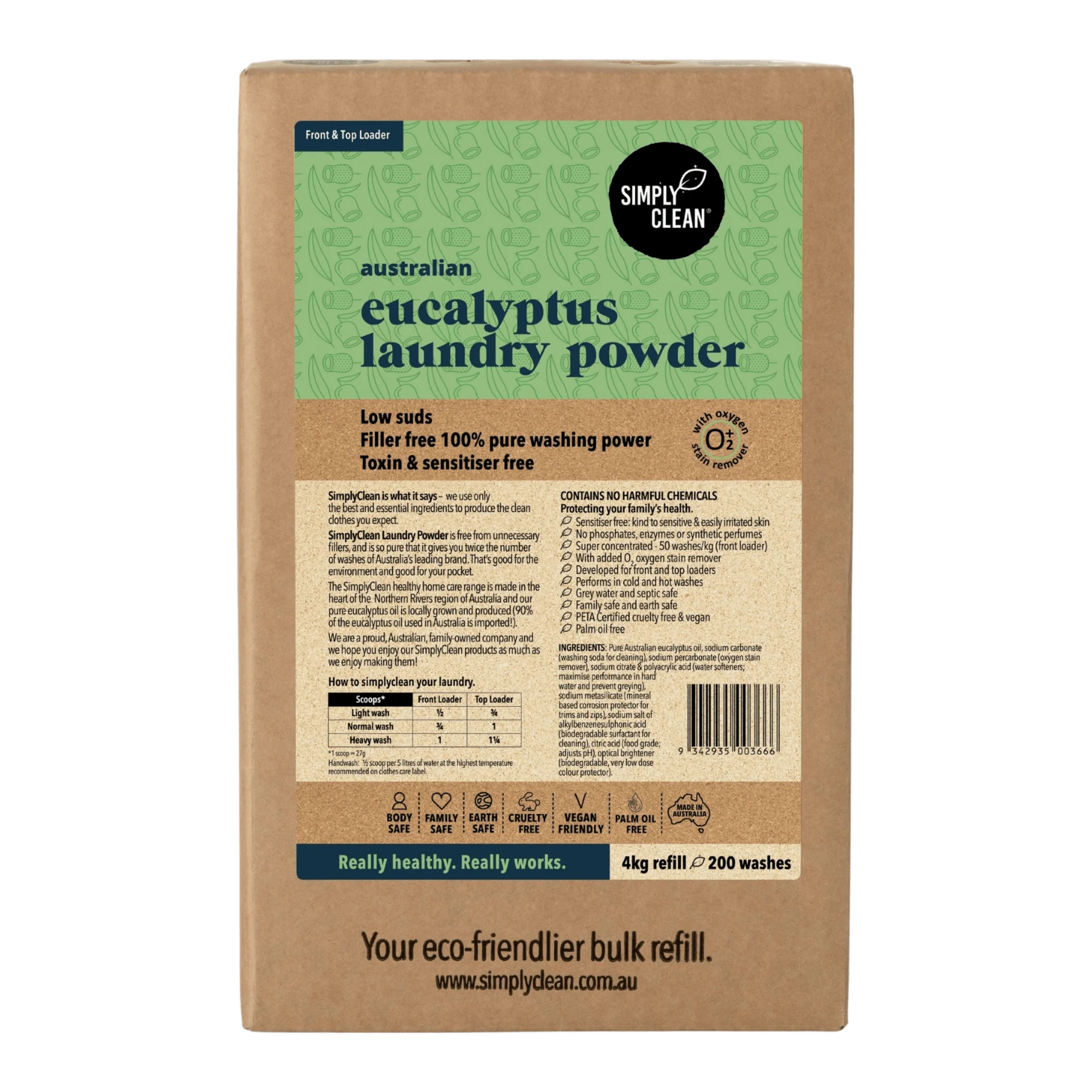 SimplyClean Eucalyptus Laundry POWDER - 1kg, 1.75kg, 4kg or 15kg