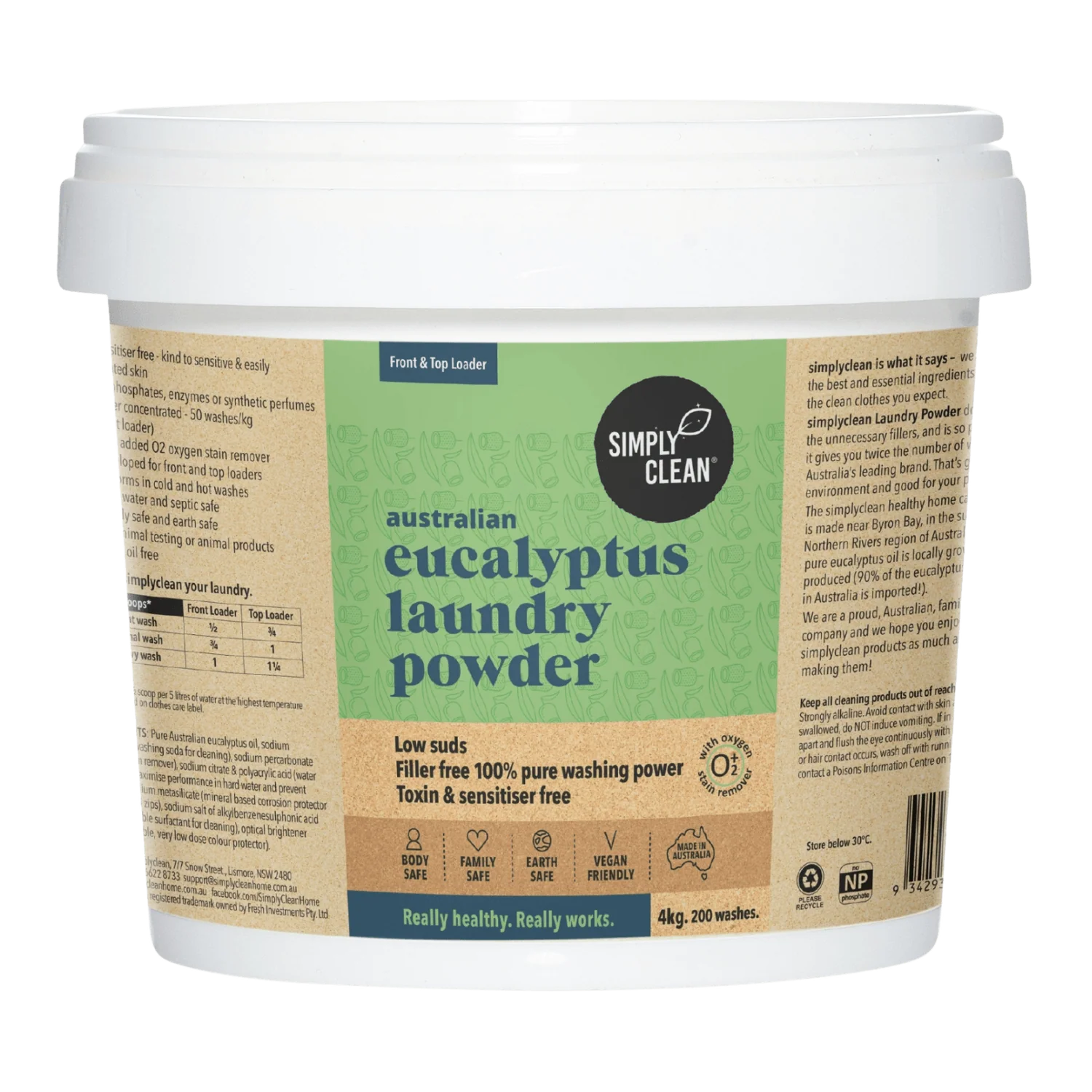 SimplyClean Eucalyptus Laundry POWDER - 1kg, 1.75kg, 4kg or 15kg