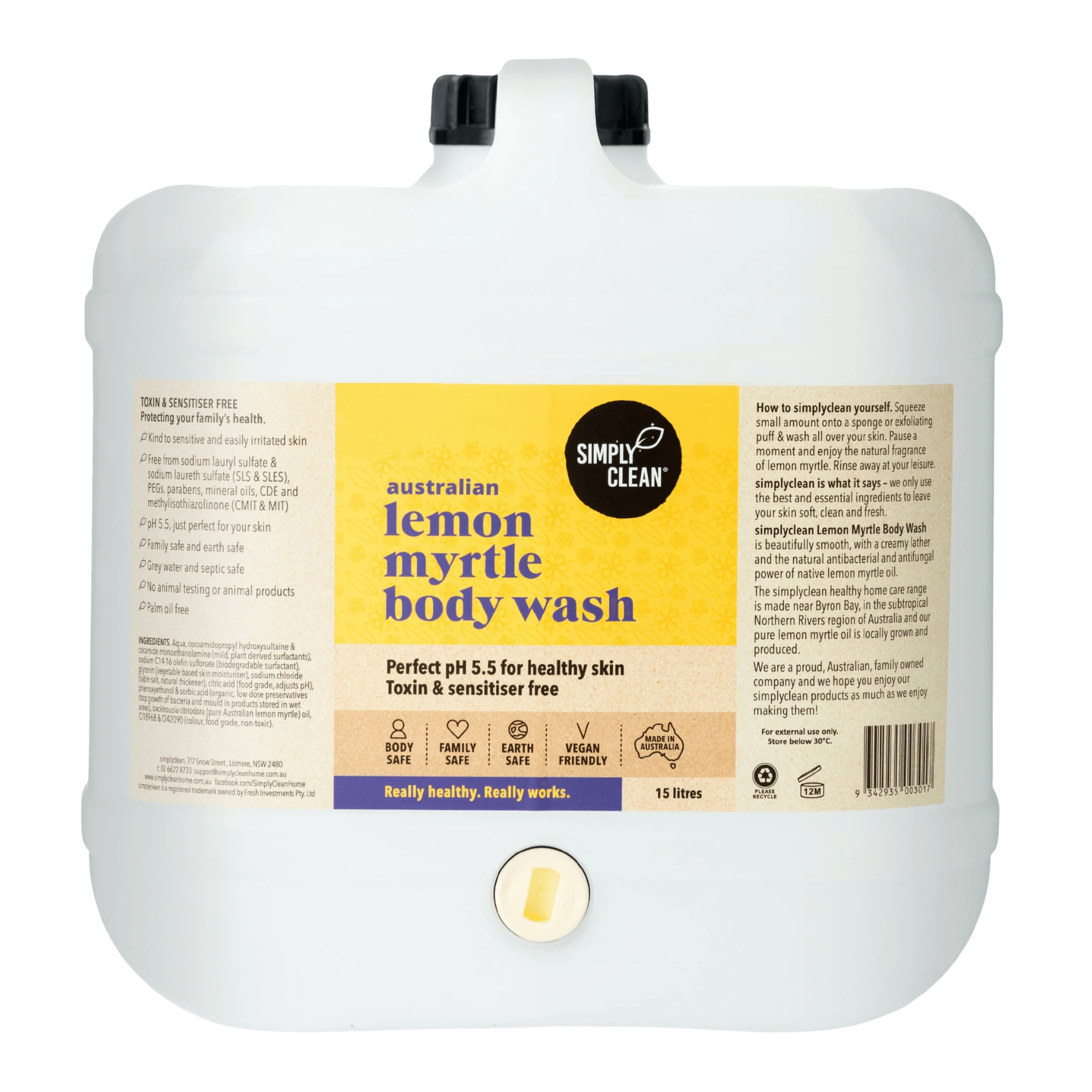 SimplyClean Lemon Myrtle Body Wash - 500ml, 1L, 5L or 15L