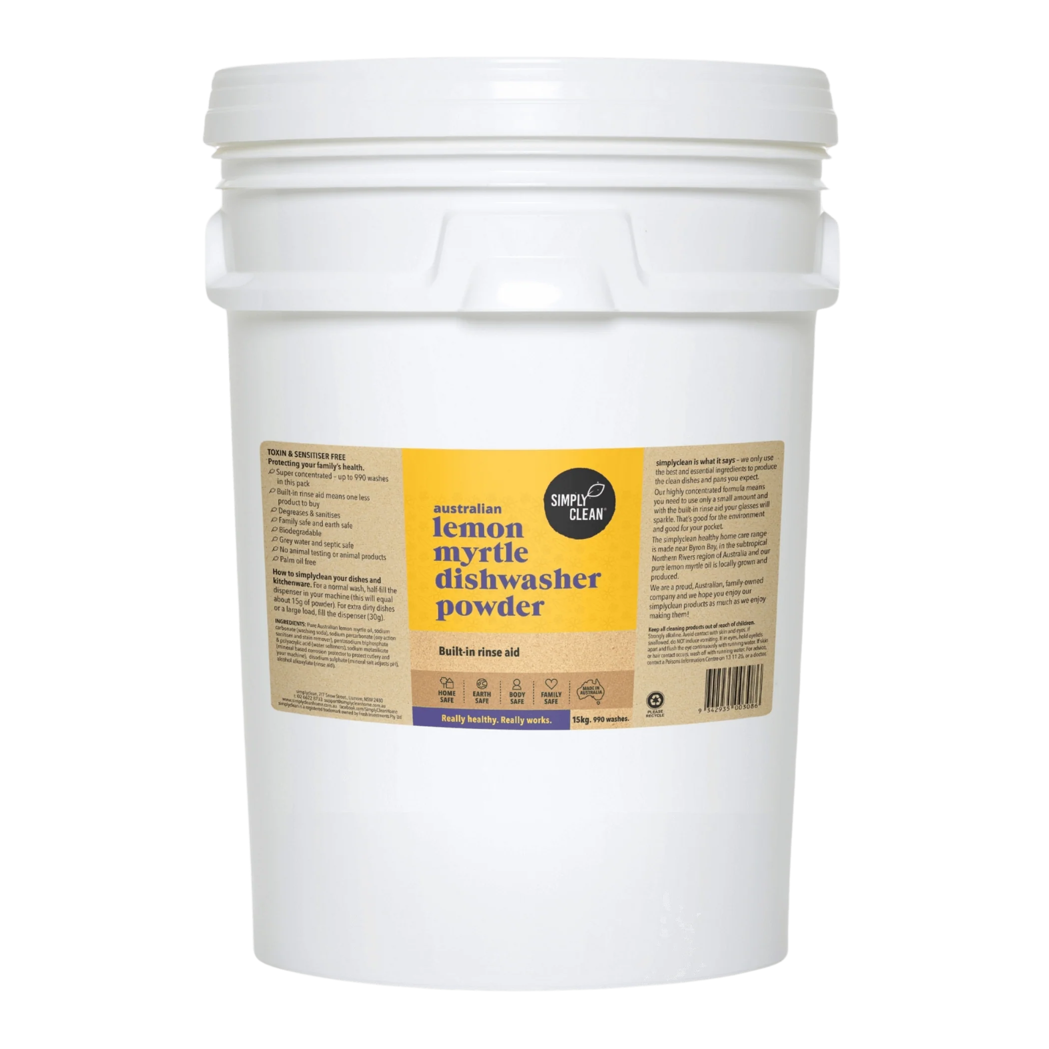 SimplyClean Lemon Myrtle Dishwasher POWDER - 1kg, 5kg or 15kg