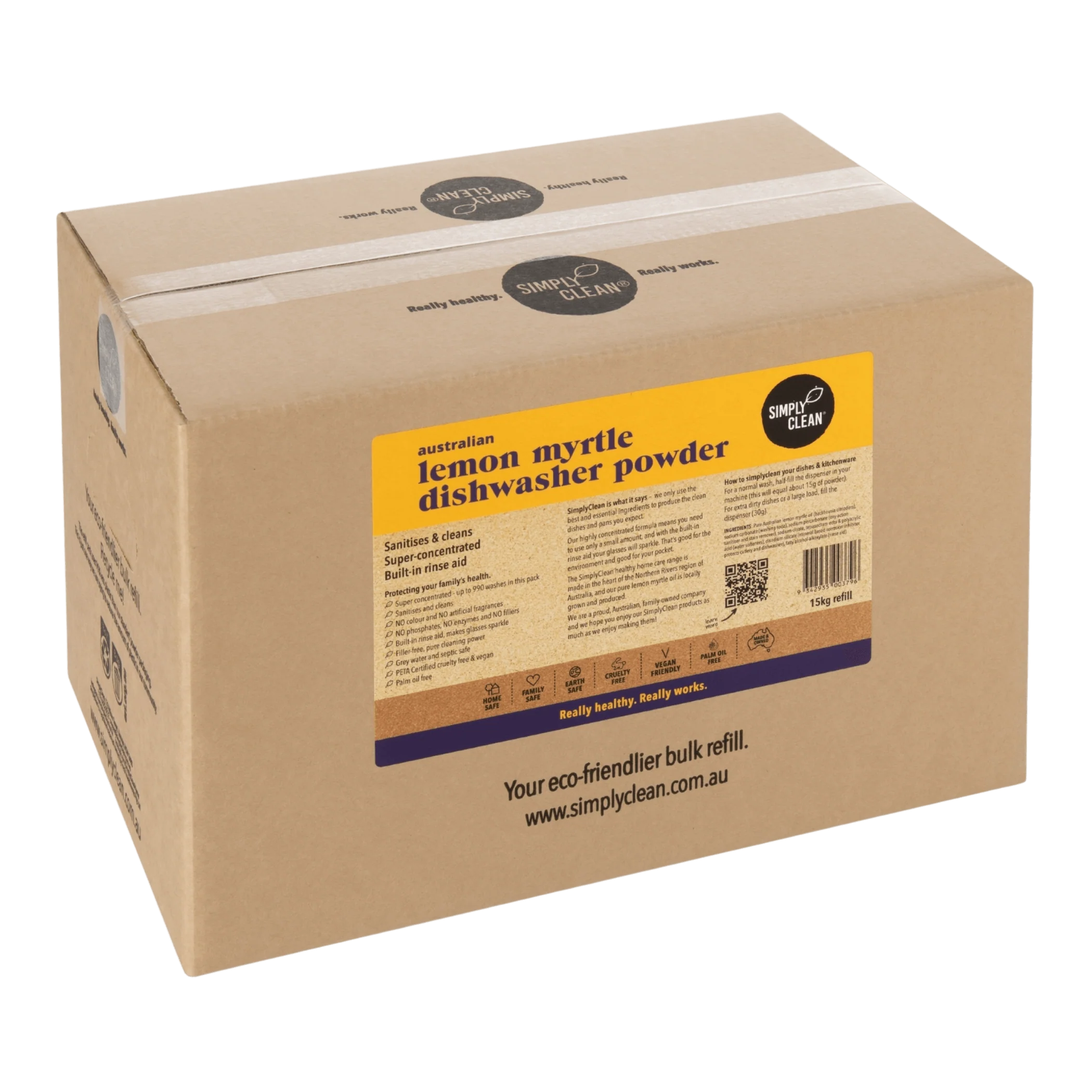 SimplyClean Lemon Myrtle Dishwasher POWDER - 1kg, 5kg or 15kg