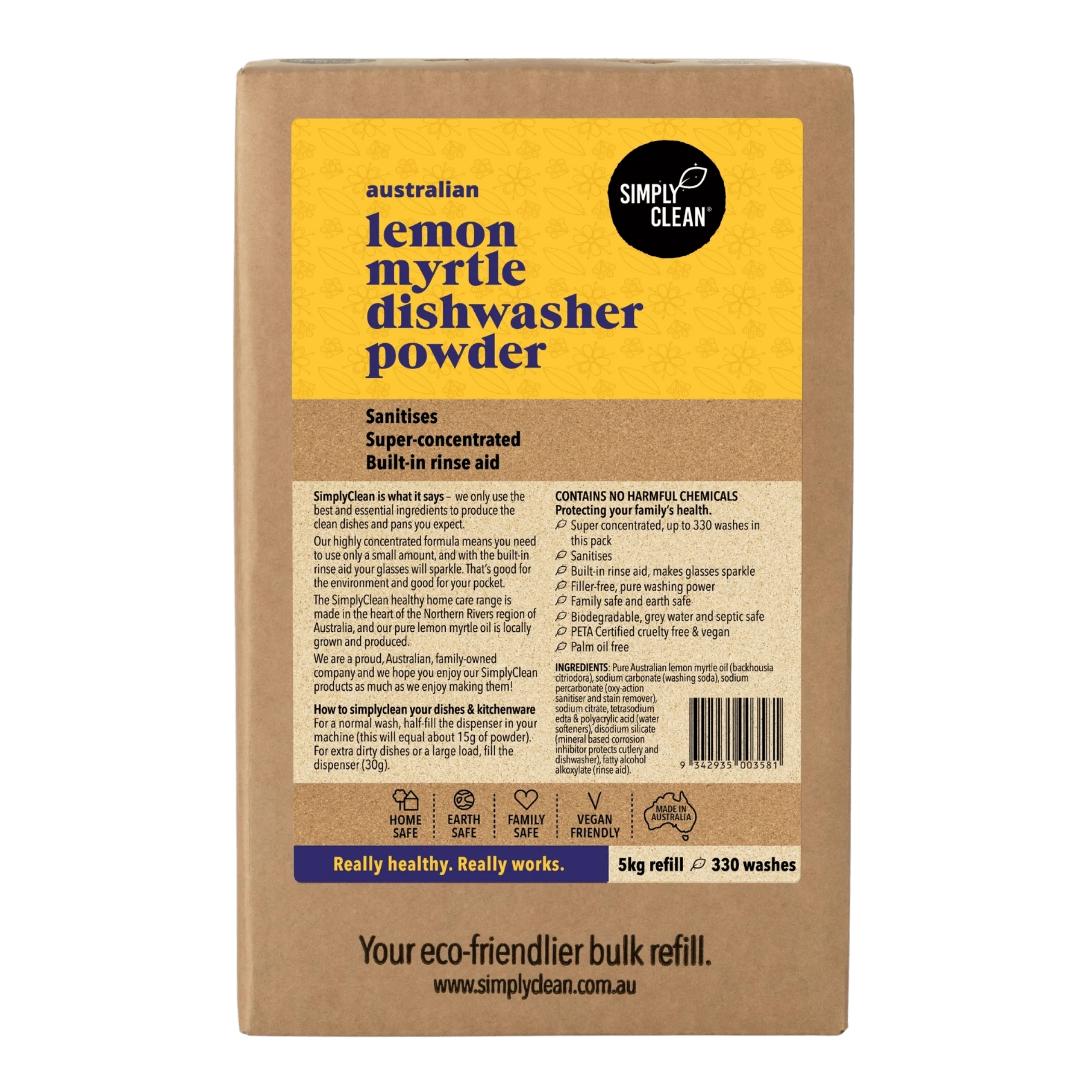 SimplyClean Lemon Myrtle Dishwasher POWDER - 1kg, 5kg or 15kg
