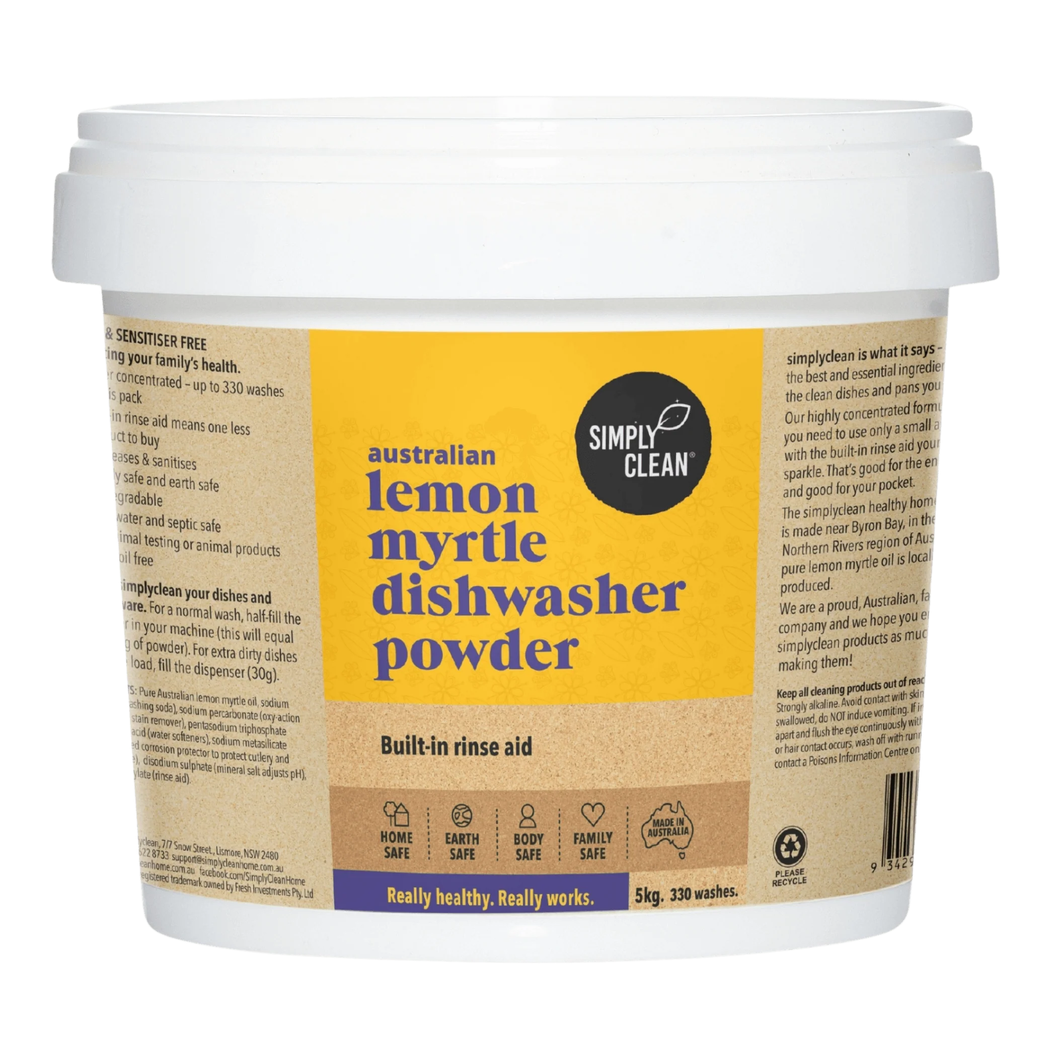 SimplyClean Lemon Myrtle Dishwasher POWDER - 1kg, 5kg or 15kg
