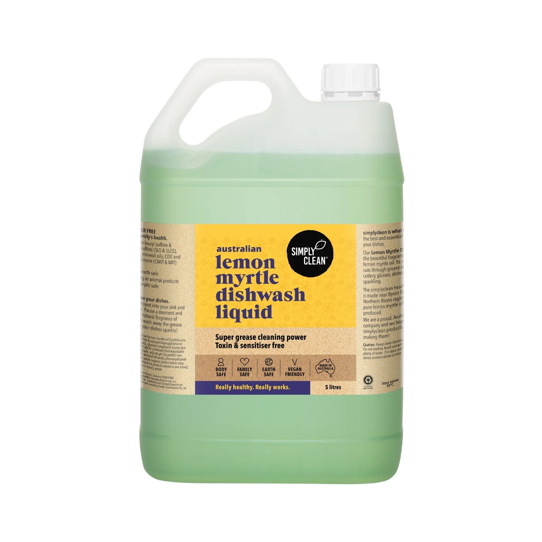 SimplyClean Lemon Myrtle Dishwash LIQUID - 500ml, 1L, 5L or 15L