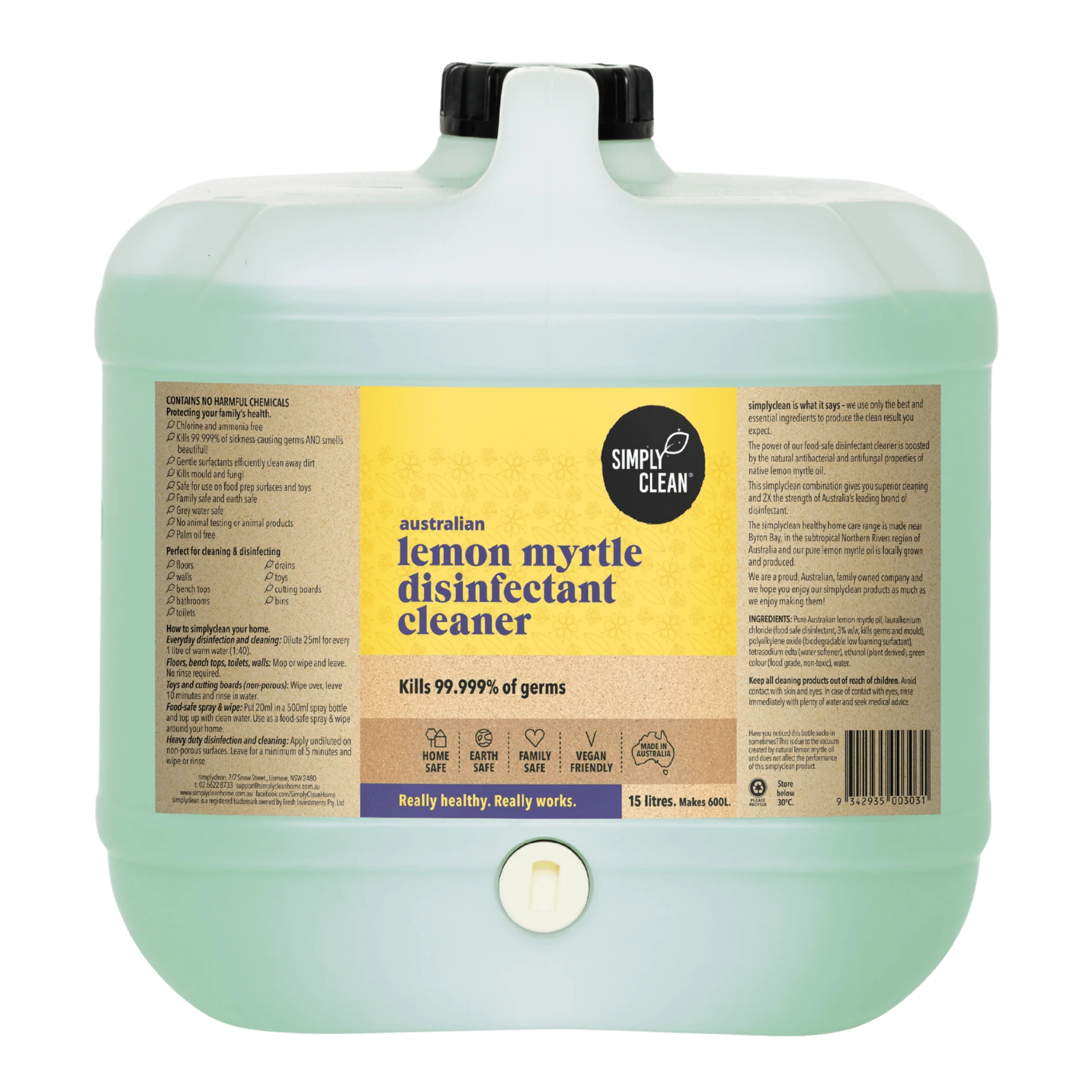 SimplyClean Lemon Myrtle Disinfectant Cleaner - 1L, 5L or 15L