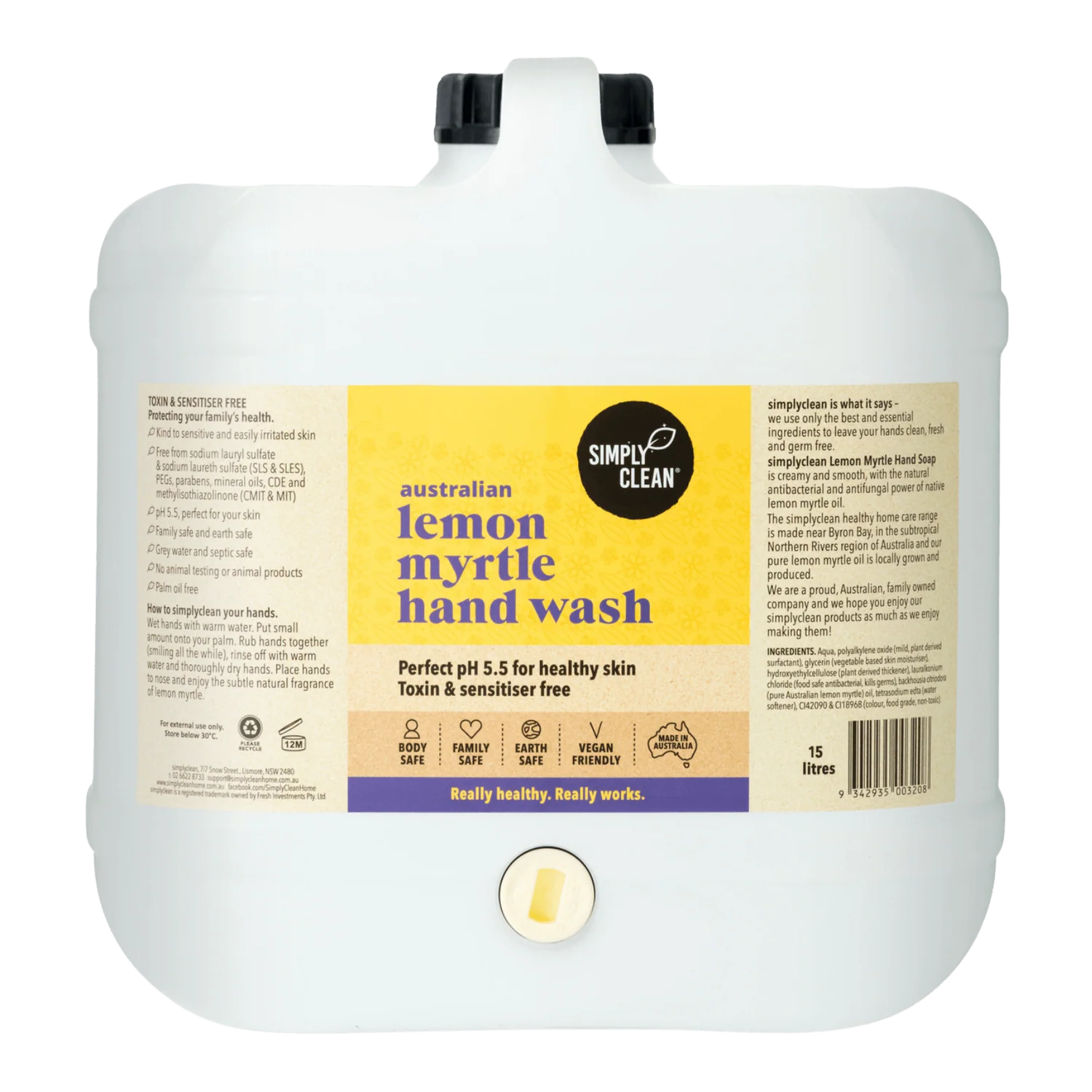 SimplyClean Lemon Myrtle Hand Wash - 500ml, 1L, 5L or 15L