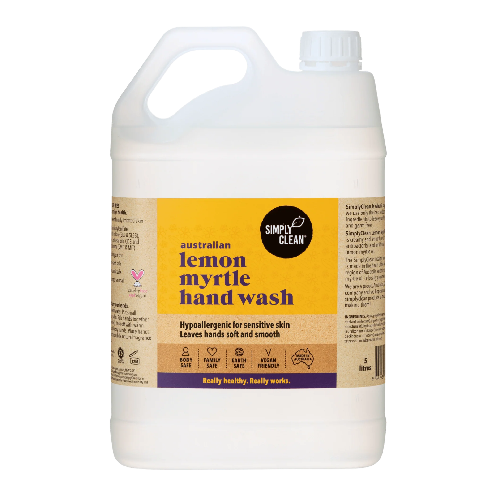 SimplyClean Lemon Myrtle Hand Wash - 500ml, 1L, 5L or 15L