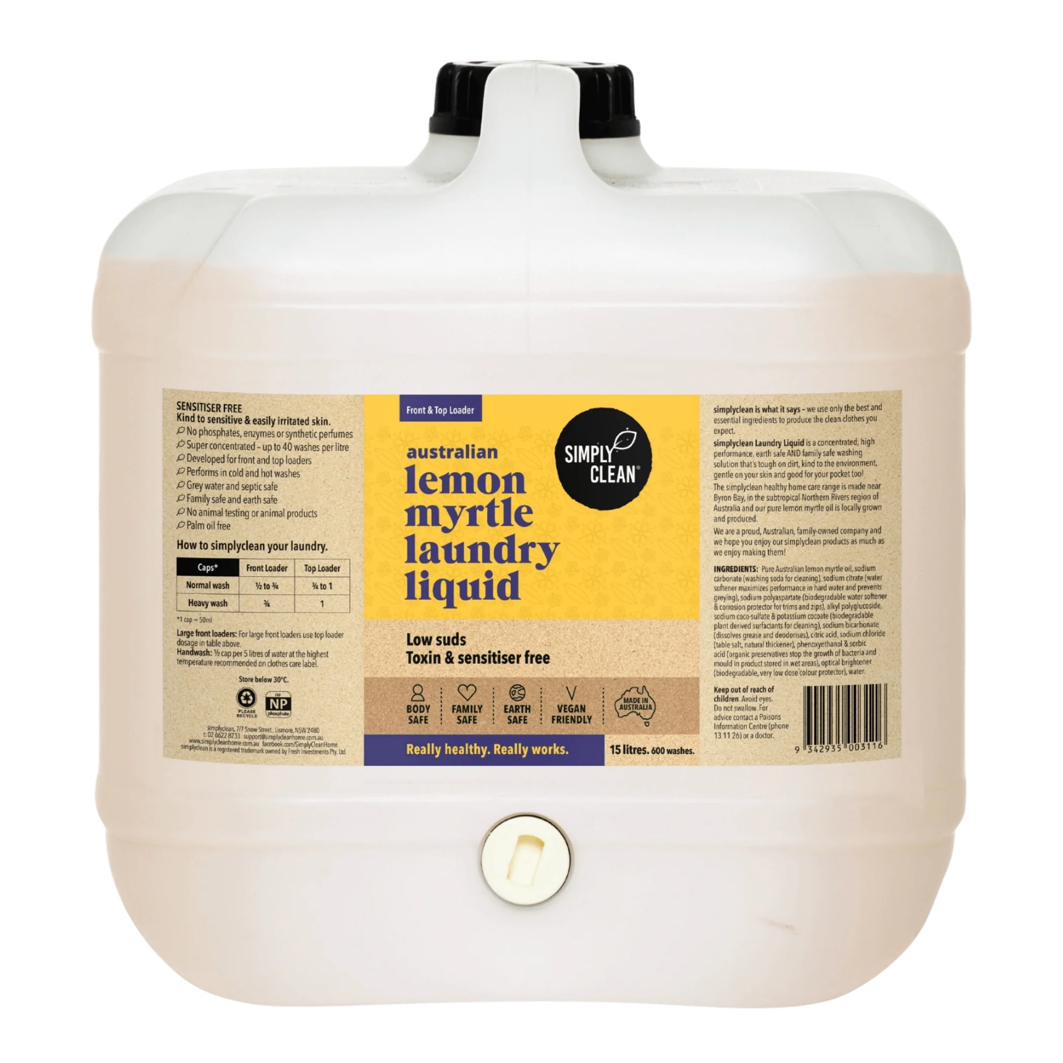 SimplyClean Lemon Myrtle Laundry LIQUID - 1L, 5L or 15L