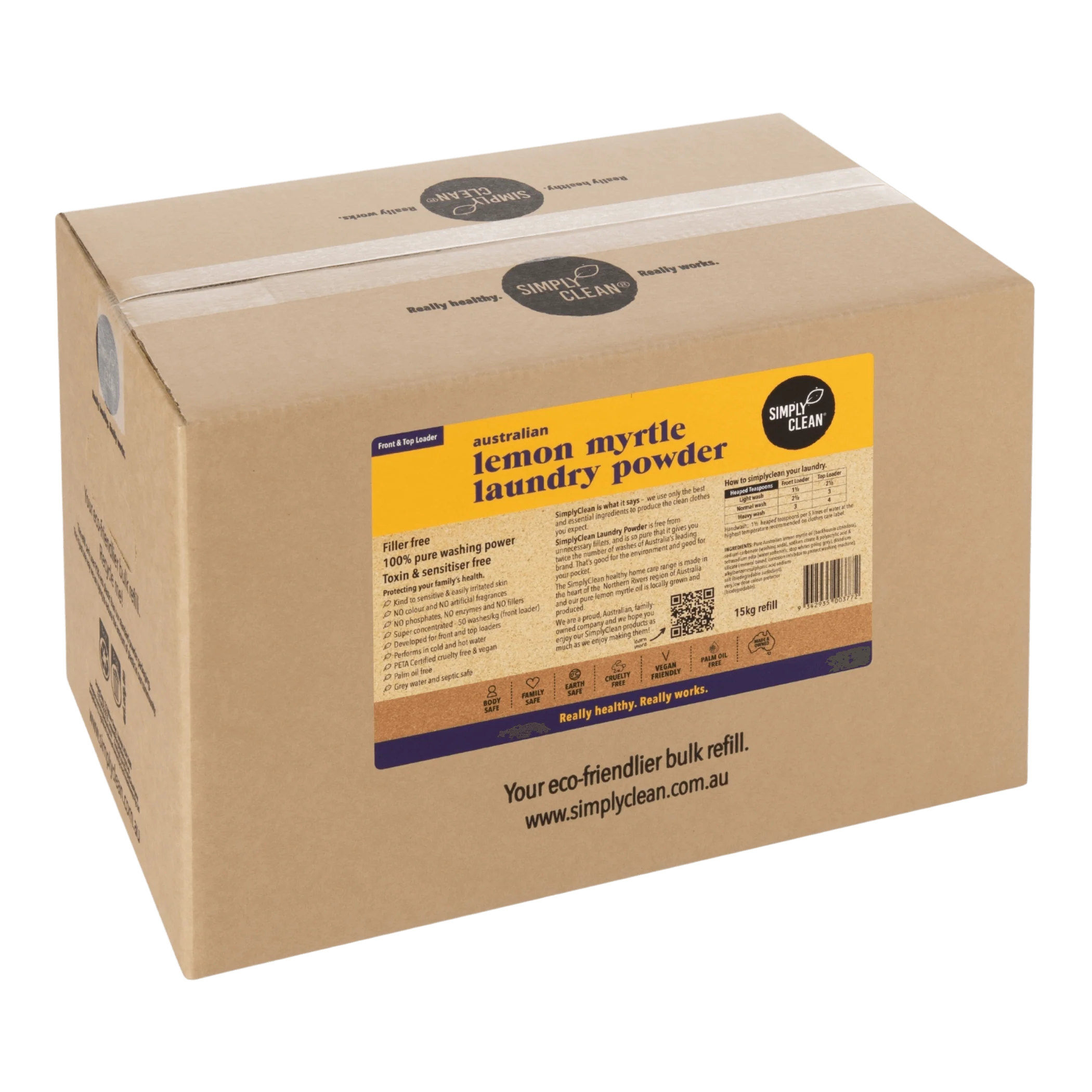 SimplyClean Lemon Myrtle Laundry POWDER - 1kg, 1.75kg, 4kg or 15kg