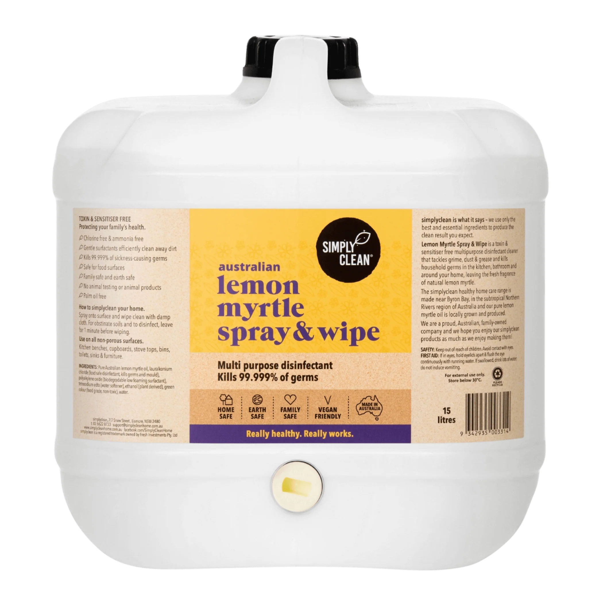 SimplyClean Lemon Myrtle Spray & Wipe - 500ml, 5L or 15L