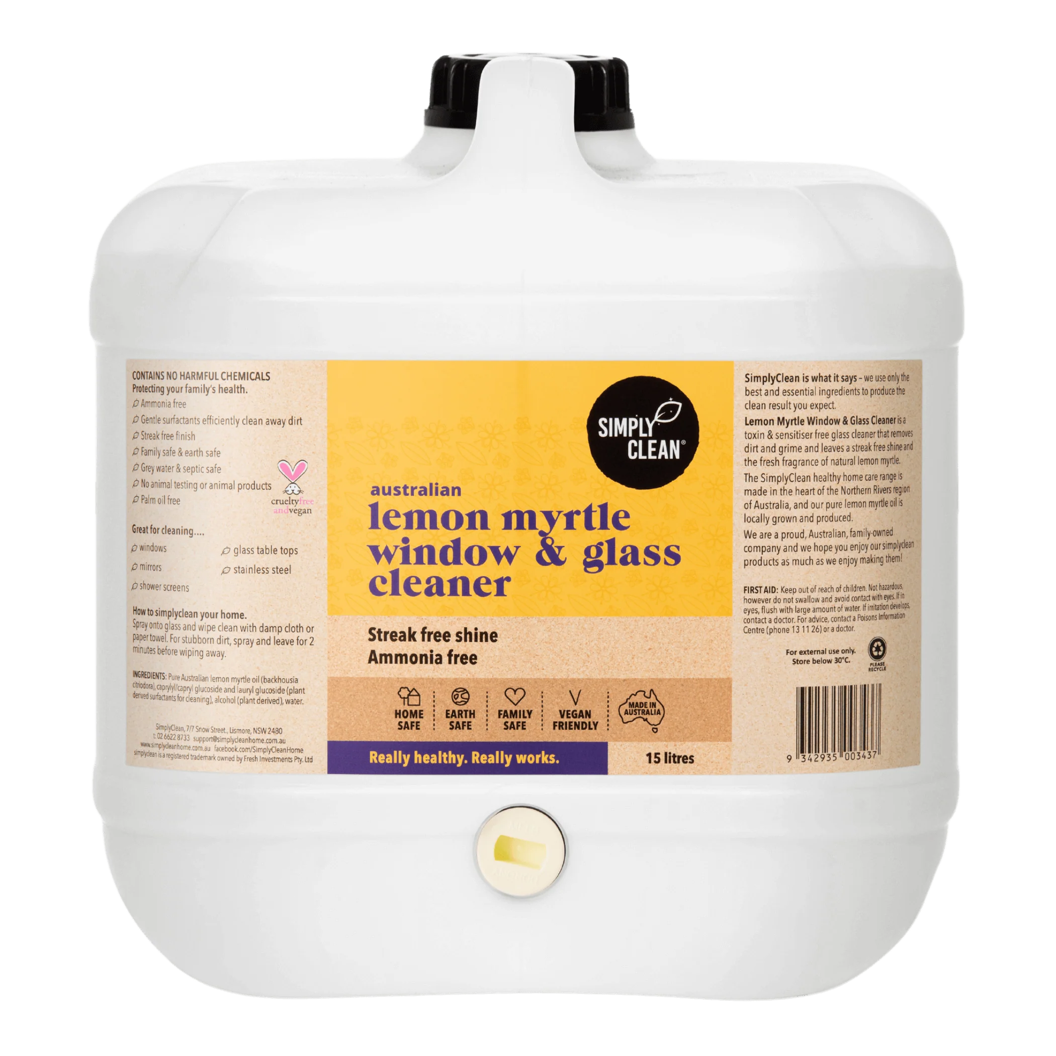 SimplyClean Lemon Myrtle Window & Glass Cleaner - 500ml, 5L or 15L