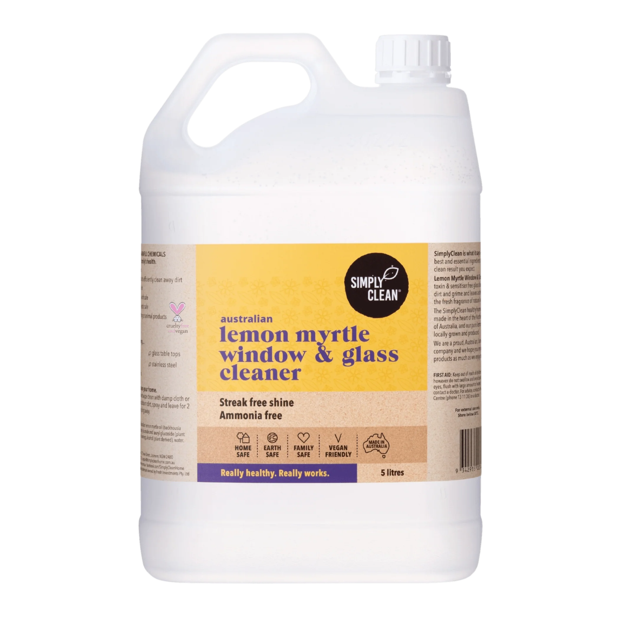 SimplyClean Lemon Myrtle Window & Glass Cleaner - 500ml, 5L or 15L