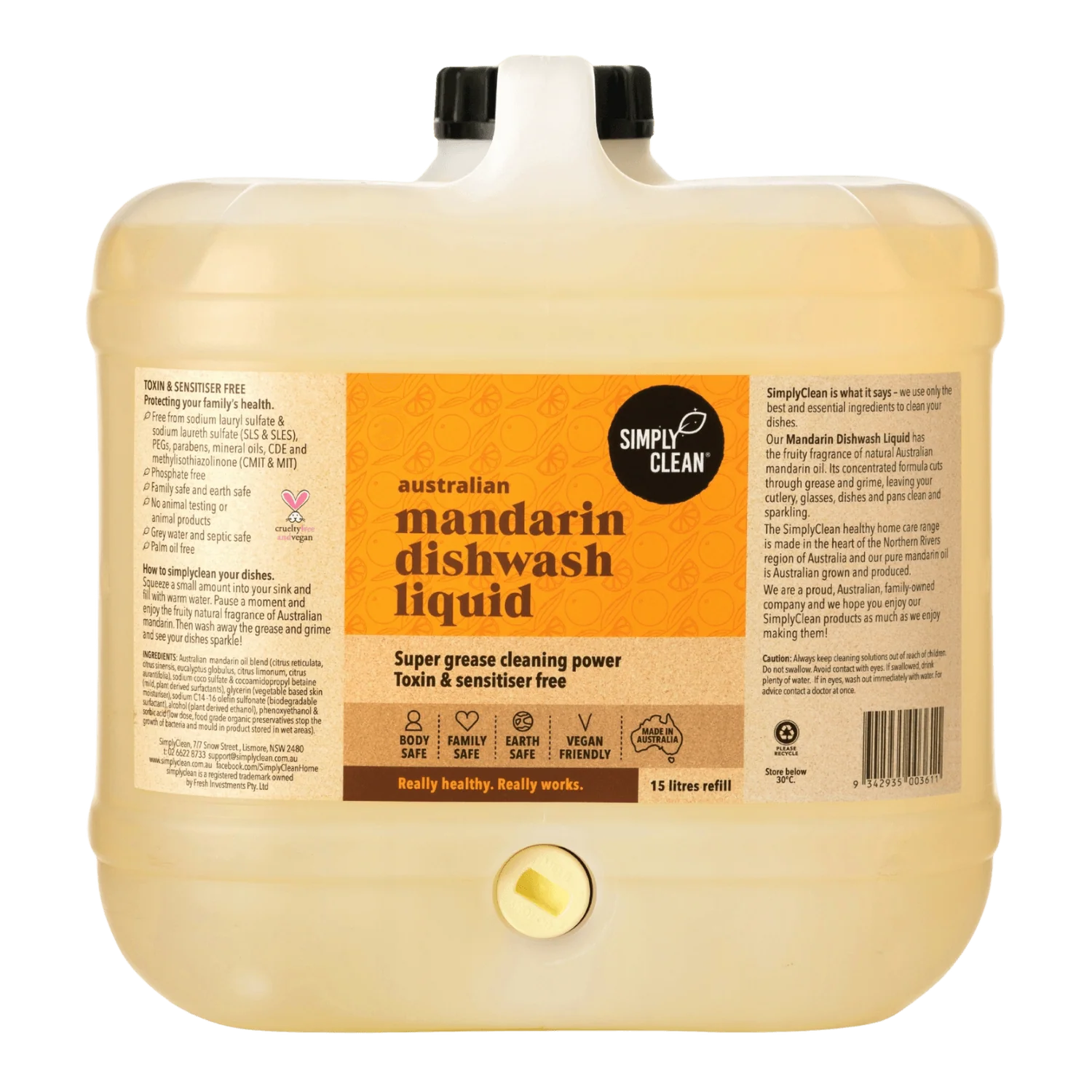 SimplyClean Mandarin Dishwash LIQUID - 500ml, 1L, 5L or 15L
