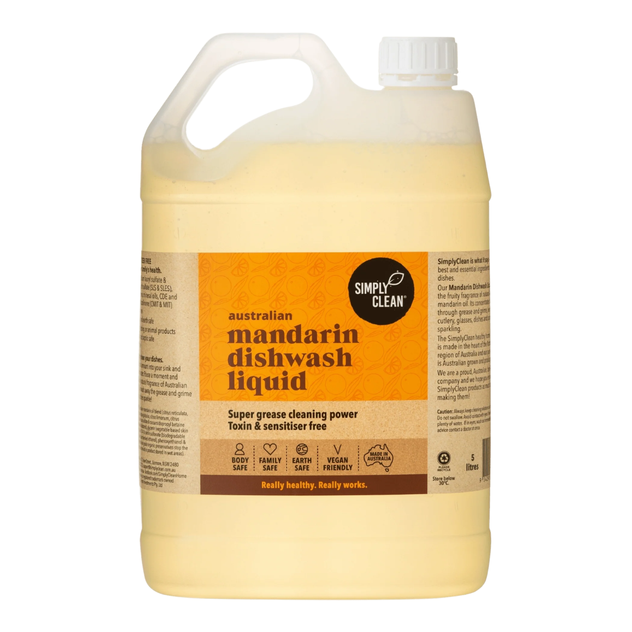 SimplyClean Mandarin Dishwash LIQUID - 500ml, 1L, 5L or 15L