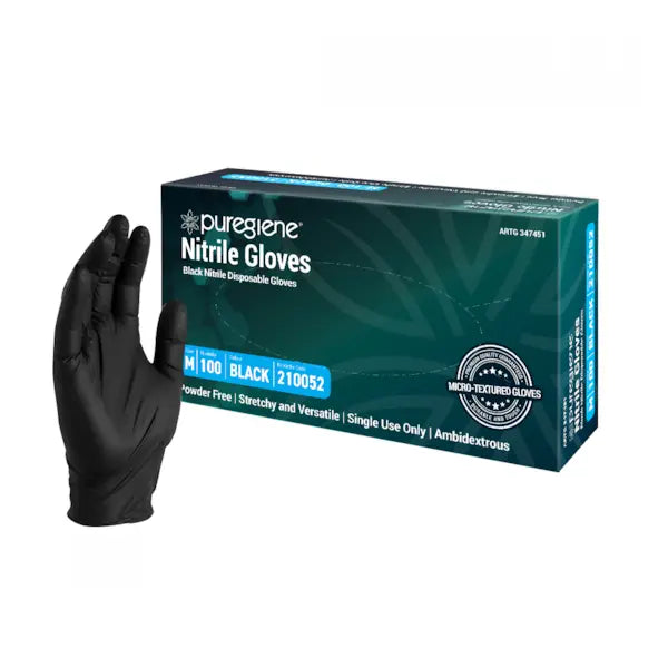 Puregiene Nitrile Gloves Powder Free Black Box of 100 - 3 sizes available