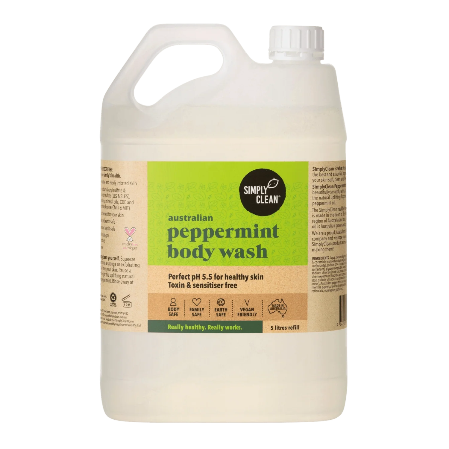 SimplyClean Peppermint Body Wash - 500ml, 1L, 5L or 15L