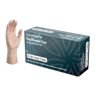 Puregiene® Powder Free Clear Vinyl Gloves Box of 100 - 3 sizes available